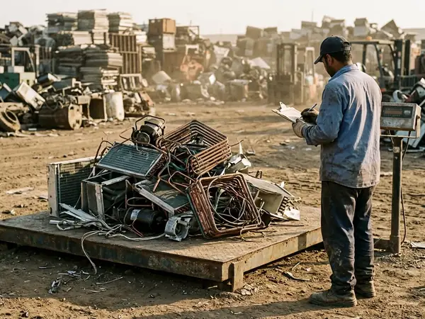 وزن قطع المكيفات السكراب والنحاس بميزان دقيق في ساحة الدمام