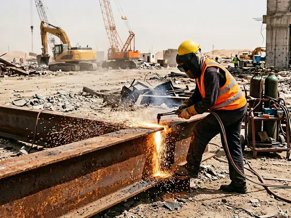 قص وتفكيك هياكل سكراب حديد في موقع العميل بالدمام